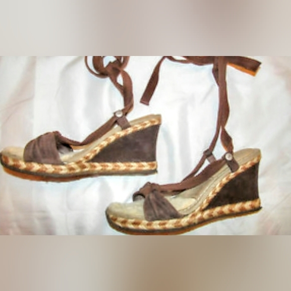 UGG AUSTRALIA AMELIE Espadrilles Wrap Lace Sandals 8 Wedge Heel - Picture 7 of 7